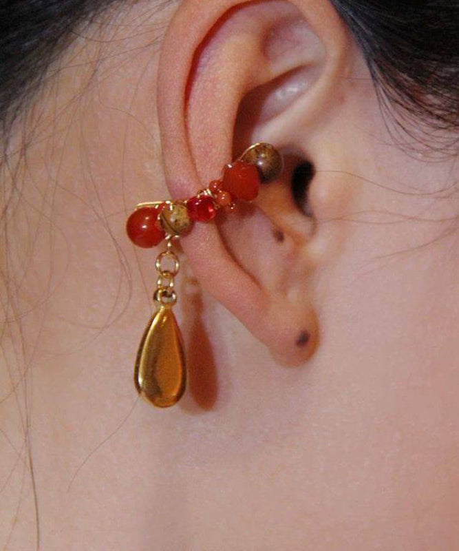Red Sterling Silver Overgild Agate Colored Glaze Peking Opera Stud Earrings