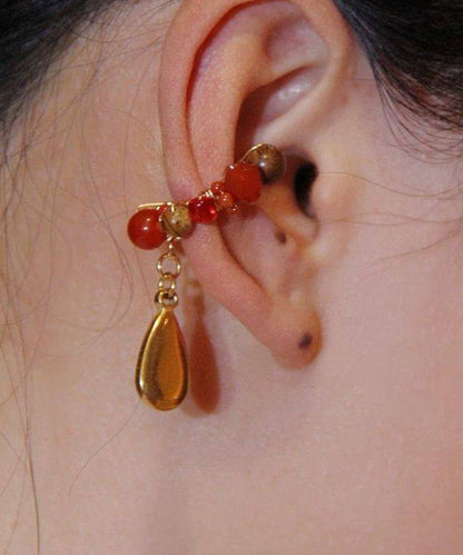 Red Sterling Silver Overgild Agate Colored Glaze Peking Opera Stud Earrings