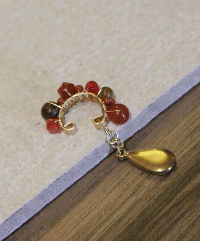Red Sterling Silver Overgild Agate Colored Glaze Peking Opera Stud Earrings