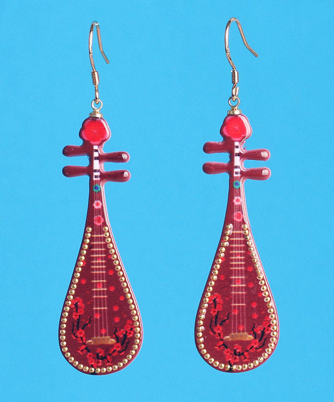 Red Sterling Silver Pipa Drop Earrings