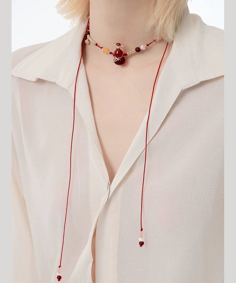 Red String Reinforced Glass Calabash Pendant Necklace
