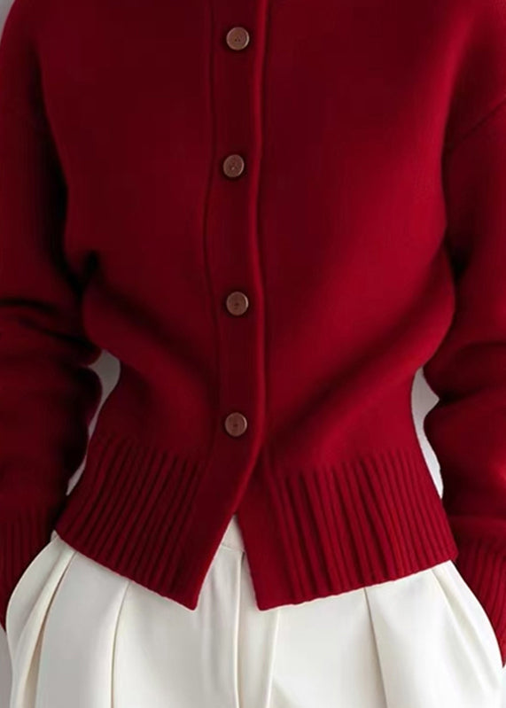 Red Turtleneck Patchwork Cotton Knit Cardigans Spring To040