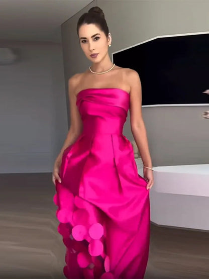 Rose Red Sleeveless Satin Maxi Dress With Backless Design