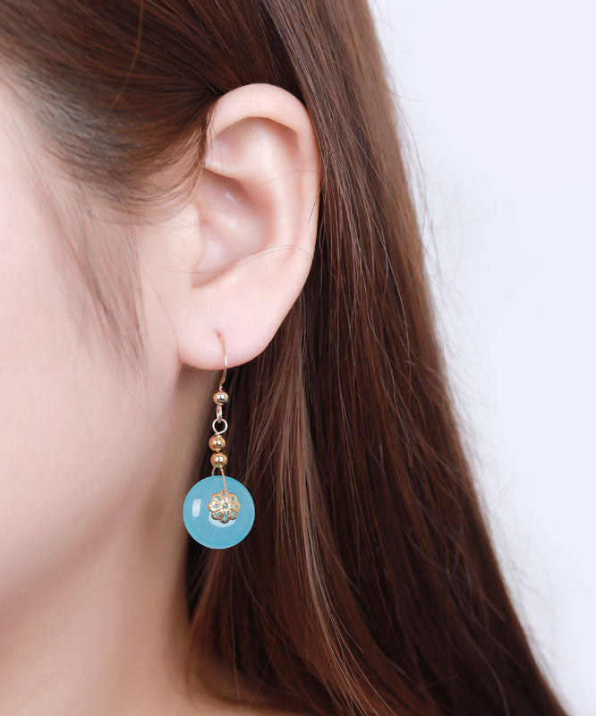 Sea Blue Sterling Silver 14k Gold Chalcedony Drop Earrings