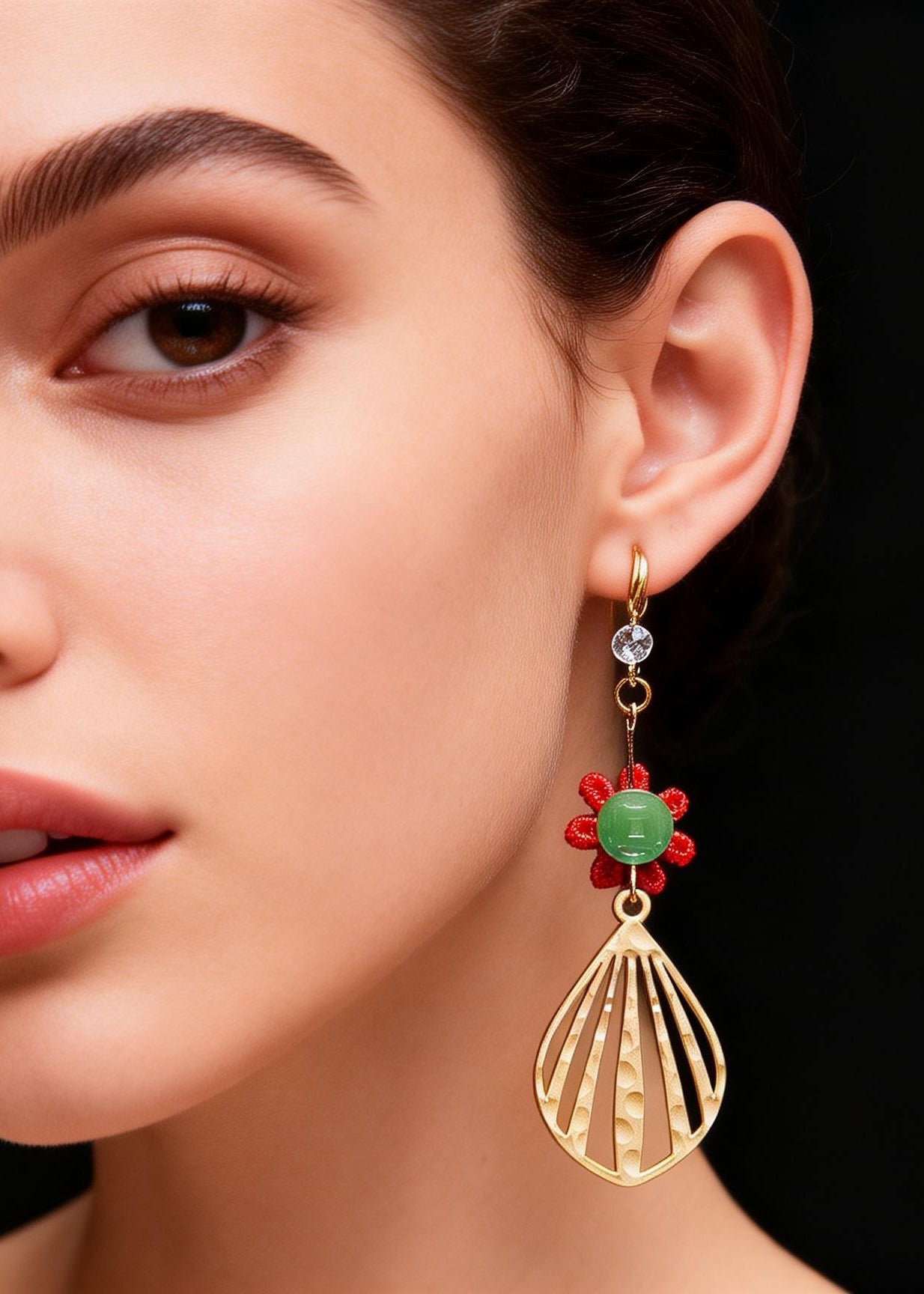 Sector Gilding Fine Sunflower Jade Drop Earrings
