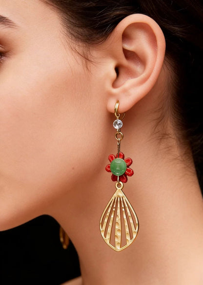 Sector Gilding Fine Sunflower Jade Drop Earrings