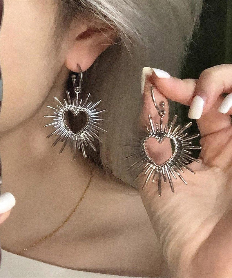 Silk Alloy Hollow Out Love Hoop Earrings