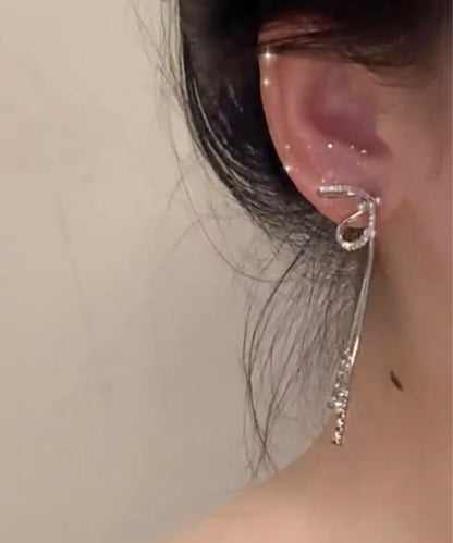 Silk Alloy Zircon Bow Tassel Drop Earrings