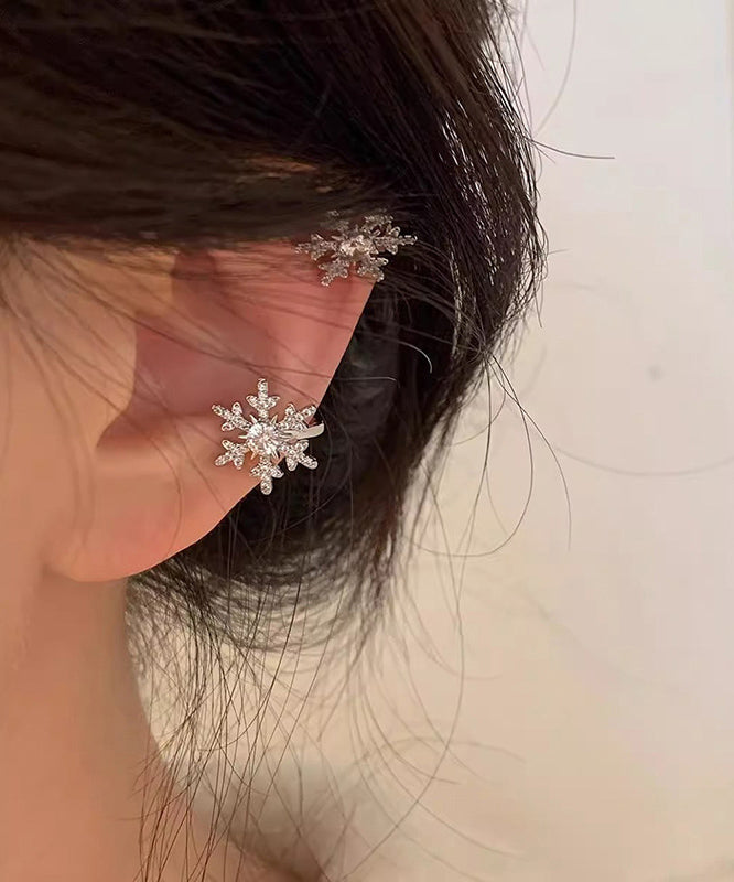 Silk Copper Platinum Plating Zircon Snowflake Stud Earrings