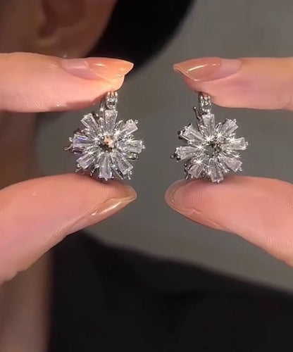 Silk Copper Zircon Snowflake Hoop Earrings