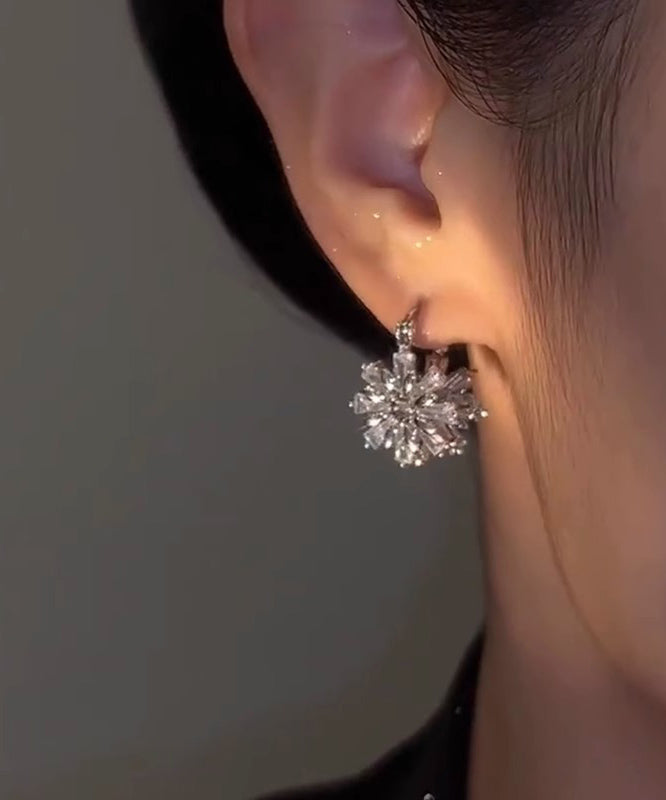 Silk Copper Zircon Snowflake Hoop Earrings