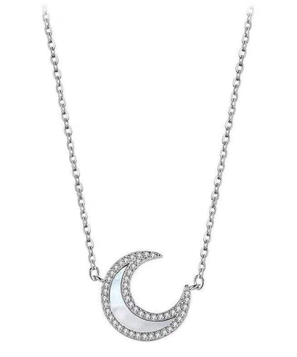Silk Sterling Silver Inlaid Moon Pendant Necklace