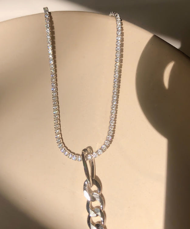 Silk Sterling Silver Inlaid Zircon Necklace
