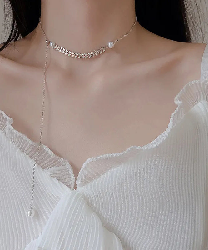 Silk Sterling Silver Pearl Ear of Wheat Pendant Necklace