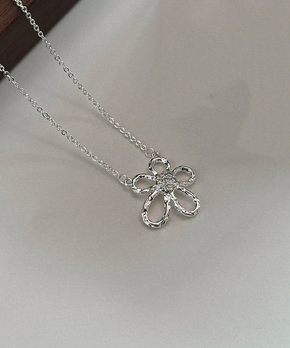 Silk Sterling Silver Zircon Sunflower Hollow Out Pendant Necklace Po007