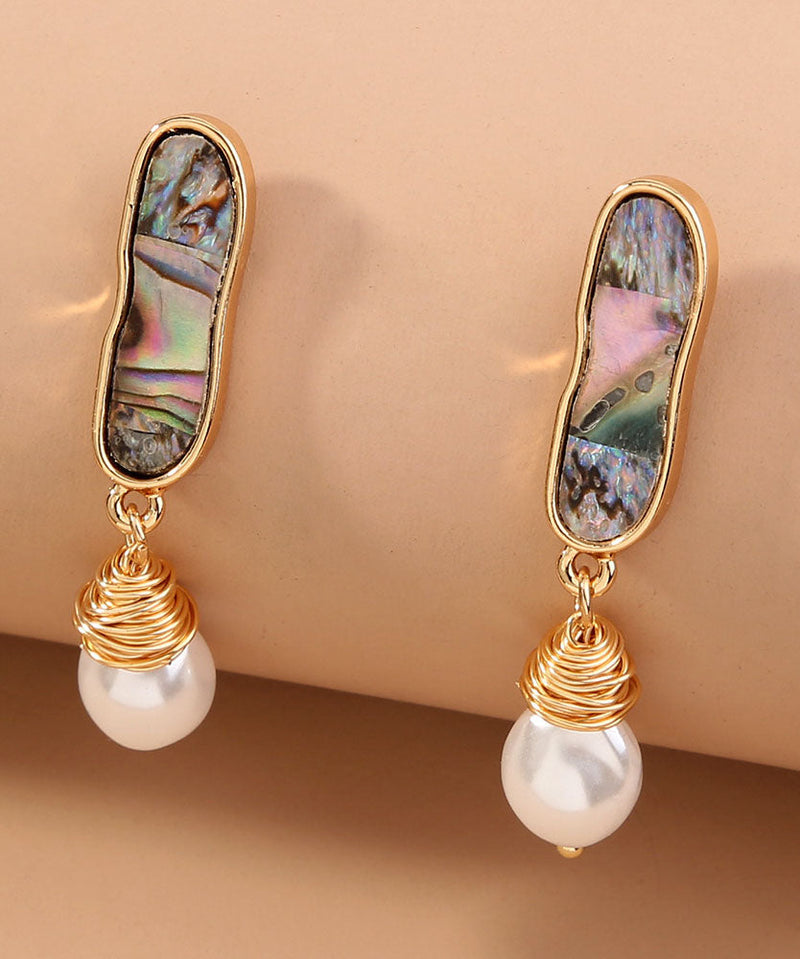 Sterling Silver Inlaid Jade Abalone Shell Drop Earrings