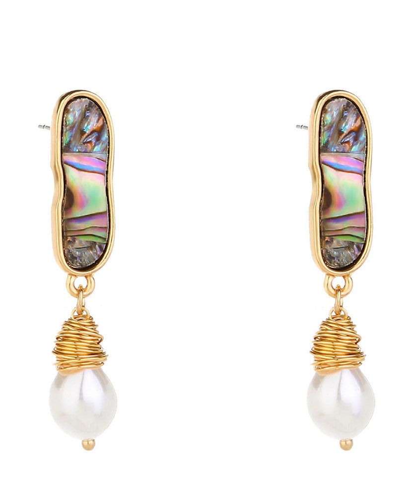Sterling Silver Inlaid Jade Abalone Shell Drop Earrings