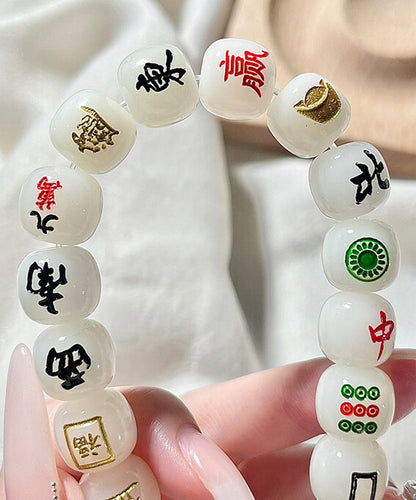 White Alloy Buddhist Bead Mahjong Chain Bracelet