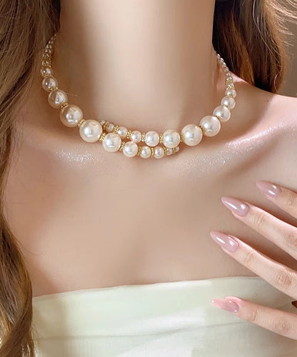 White Alloy Pearl Beading Collar Necklace