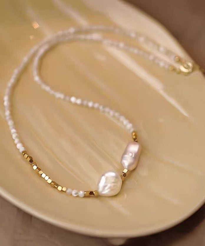 White Alloy Pearl Gratuated Bead Necklace Wf012