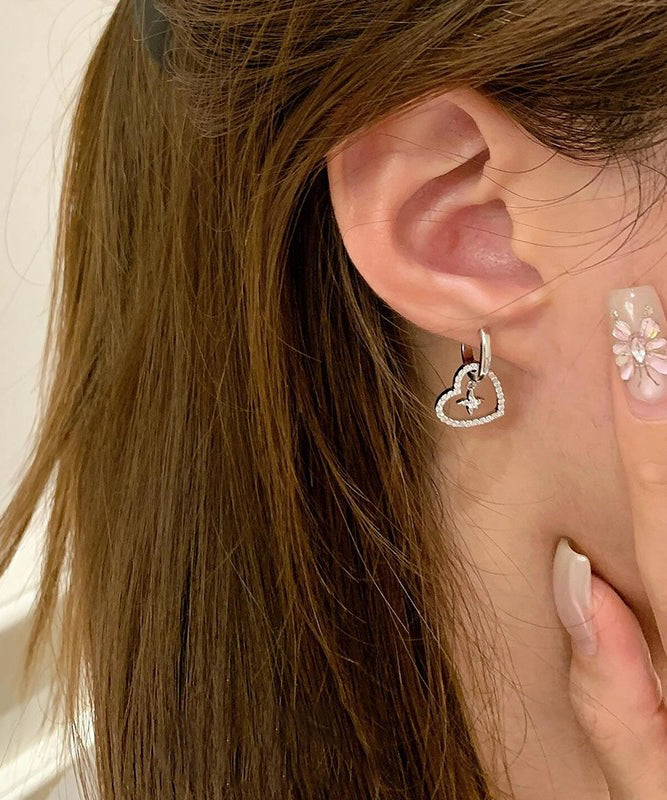 White Alloy Zircon Hollow Out Love Cross Hoop Earrings