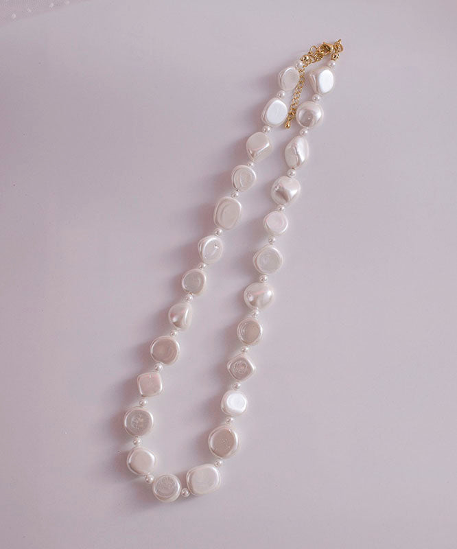 White Asymmetricar Pearl Gratuated Bead Necklace
