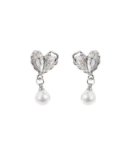 White Copper Overgild Pearl Love Drop Earrings