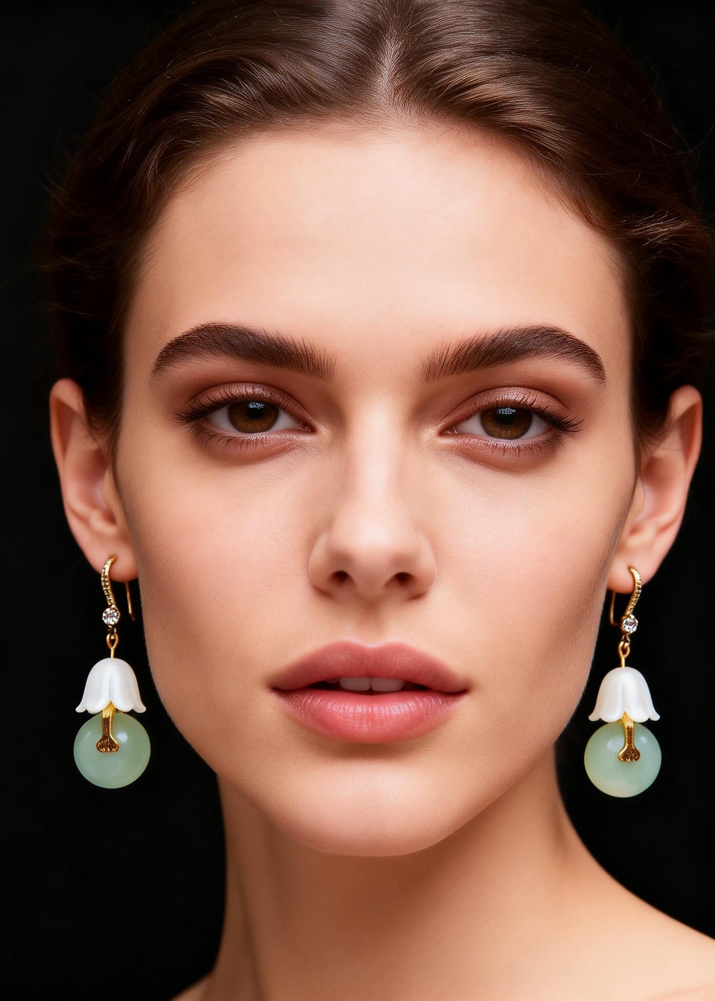 White Lily of the Valley Fine Jade Drop Earrings