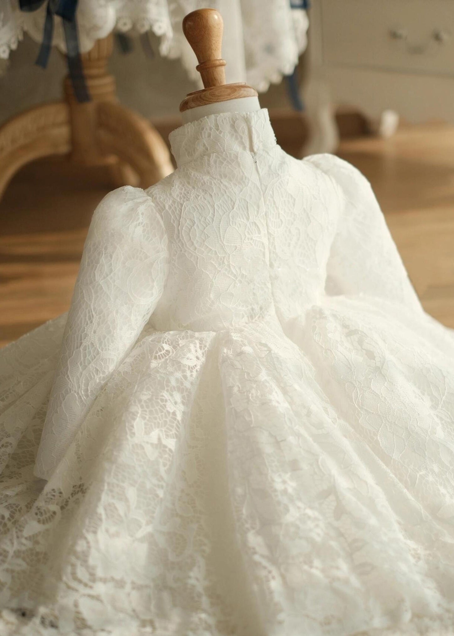 White Stand Collar Button Lace Maxi Dress Spring Ys025