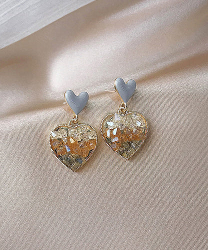 White Sterling Silver Alloy Crystal Glaze Love Drop Earrings