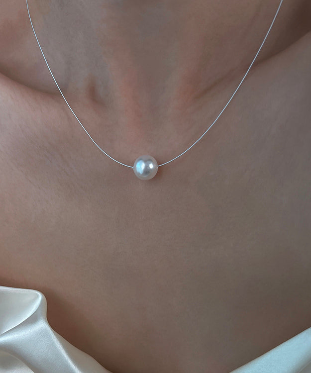 White Sterling Silver Pearl Double Layered Two Piece Set Pendant Necklace Yr013