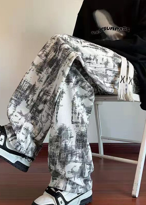 White Tie Dye Elastic Waist Warm Fleece Pants Winter Wa054