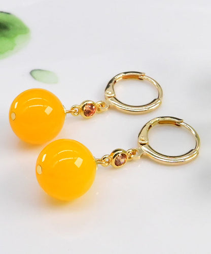 Yellow 14k Gold Crystal Chalcedony Drop Earrings