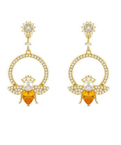 Yellow Alloy Crystal Zircon Bee Hoop Earrings Ly1800