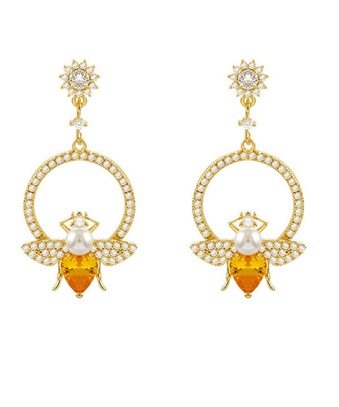Yellow Alloy Crystal Zircon Bee Hoop Earrings Ly1800