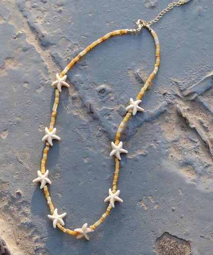 Yellow Sterling Silver Alloy Beading Five Pointed Star Gratuated Bead Necklace
