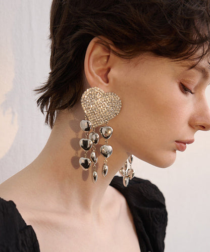 Zircon Love Tassels Exaggeration Silver Plated Drop Earrings