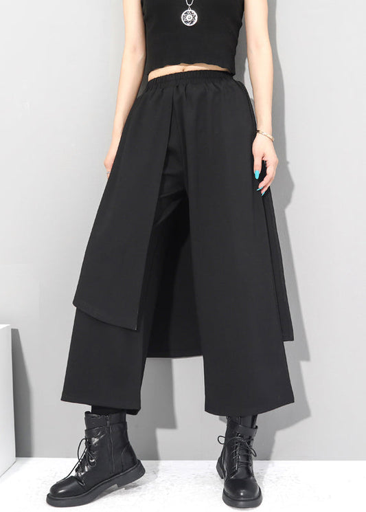 Chice Black Fake Two Pieces Pants Skirt Asymmetrical Patchwork Spring Rz001
