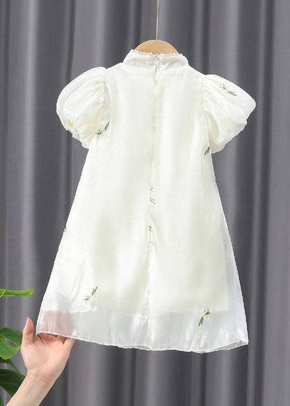 Chinese Style Apricot Embroideried Nail Bead Chiffon Long Dress Summer Mn013