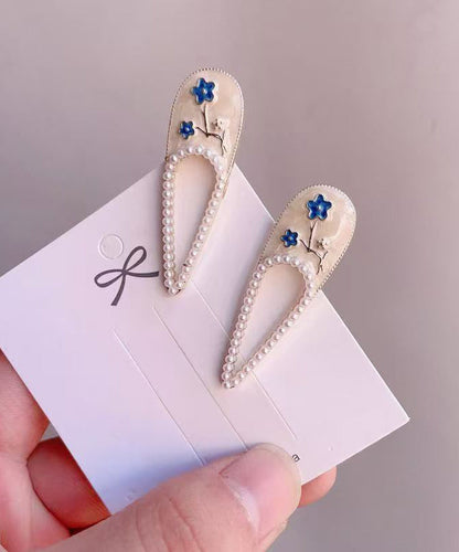 Chinese Style Beige Alloy Pearl Peach Blossom a Pair Hairpin