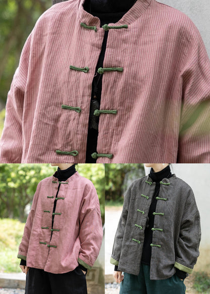 Black Fine Cotton Filled Coat Stand Collar Chinese Button Spring Tj004
