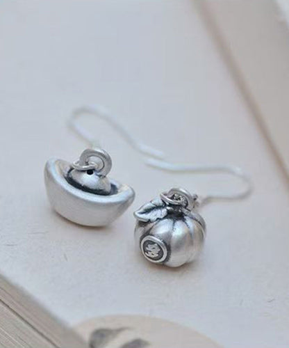 Chinese Style Silk Sterling Silver Asymmetrical Drop Earrings