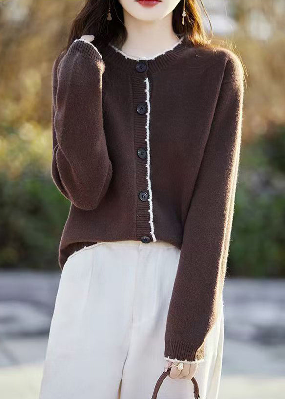 Classy Beige O Neck Button Wool Knit Cardigans Fall Qx025