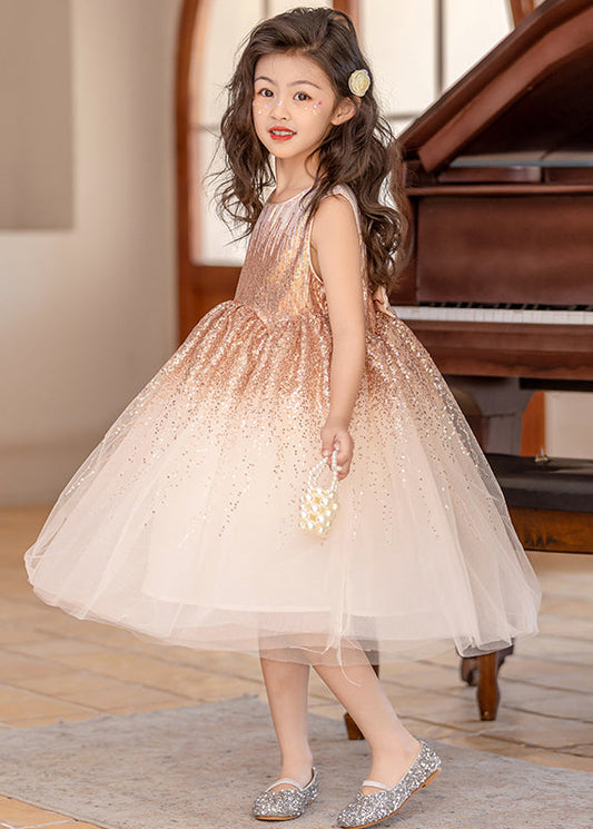 Classy Beige O-neck Wrinkled Tulle Long Dress Sleeveless Ew028