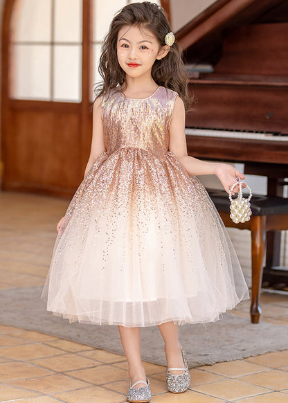 Classy Beige O-neck Wrinkled Tulle Long Dress Sleeveless Ew028