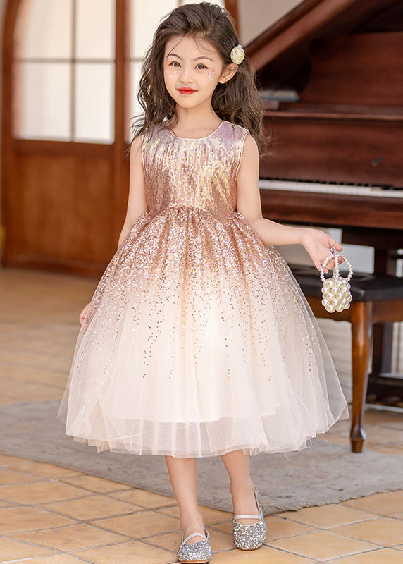 Classy Beige O-neck Wrinkled Tulle Long Dress Sleeveless Ew028