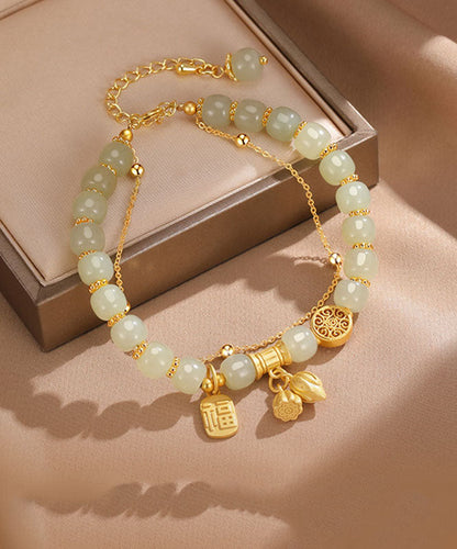 Classy Cyan Alloy Jade Orchid Charm Bracelet