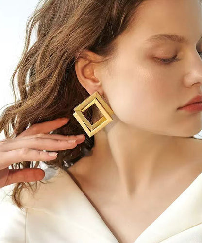 Classy Gold Double Tier Positive Form Exaggeration Gold Plated Stud Earrings