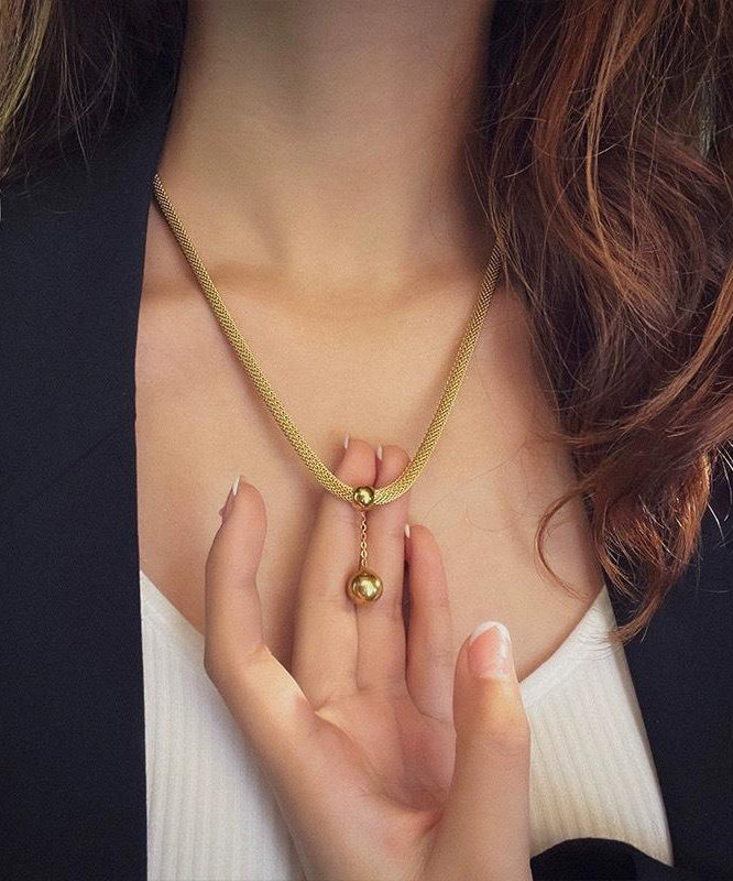 Classy Gold Stainless Steel Tassel Pendant Necklace Df1019