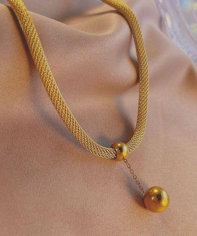 Classy Gold Stainless Steel Tassel Pendant Necklace Df1019